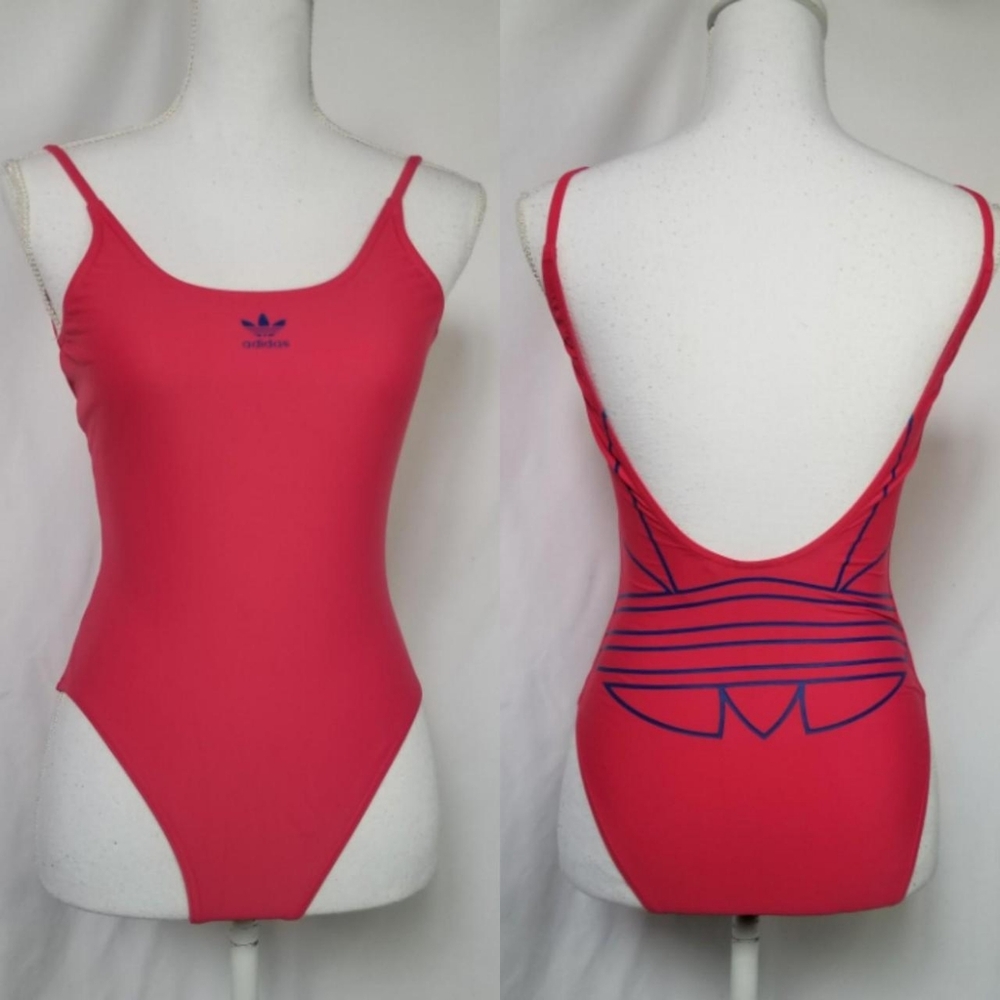 ADIDAS ORIGINALS Women’s GD2422 PINK/BLUE Large Logo One Piece Swimsuit Small